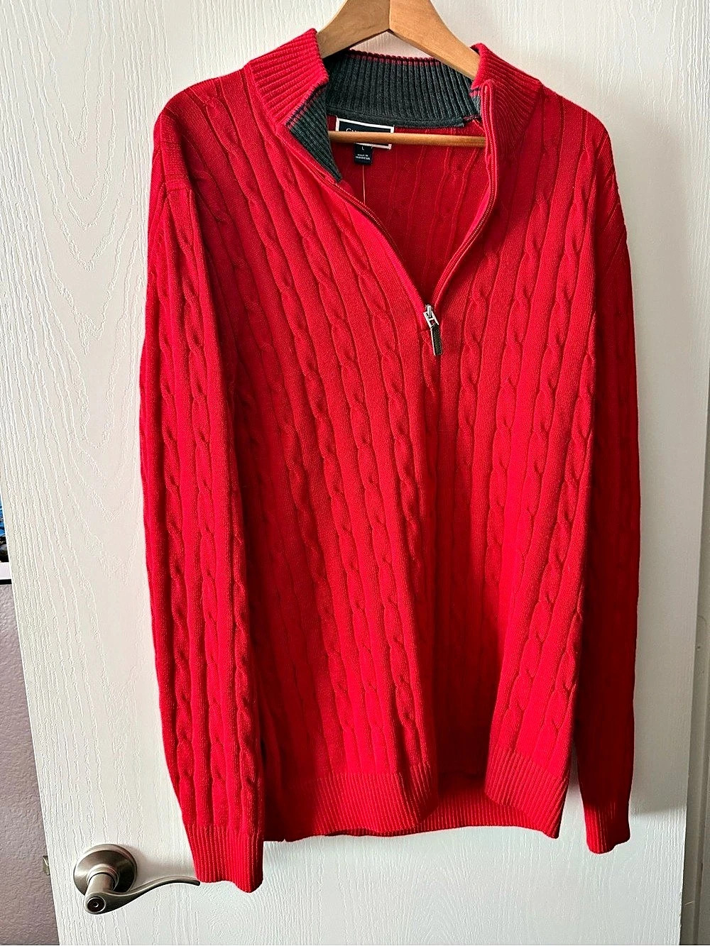 🆕 w/ tags -Club Room Cable 1/4 Zip Cable Knit 1/4 Zip Red Large NWT